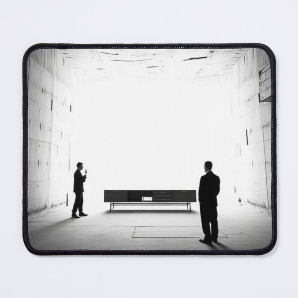 Item preview, Conspiratorial Meeting in a Concrete Bunker | Black and White Illustration designed and sold by RAISC.