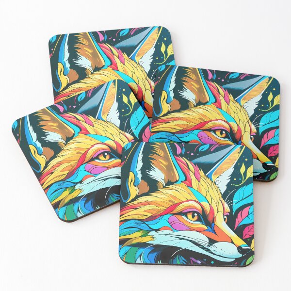 Item preview, Colorful Fox Portrait – Neon Botanical Art on Black Canvas designed and sold by black-canvas26.