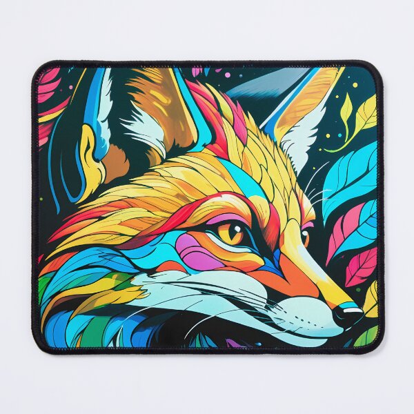 Item preview, Colorful Fox Portrait – Neon Botanical Art on Black Canvas designed and sold by black-canvas26.