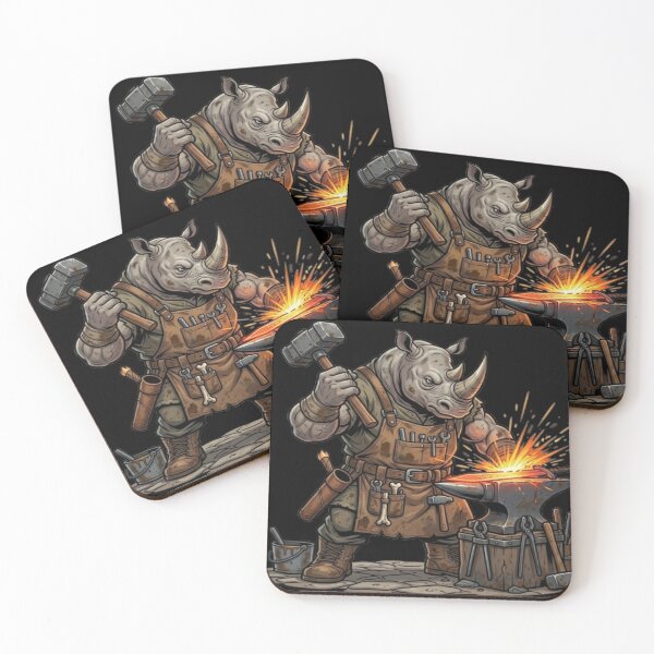 Item preview, Blacksmith Rhino Forging Metal Illustration designed and sold by DailySparks.
