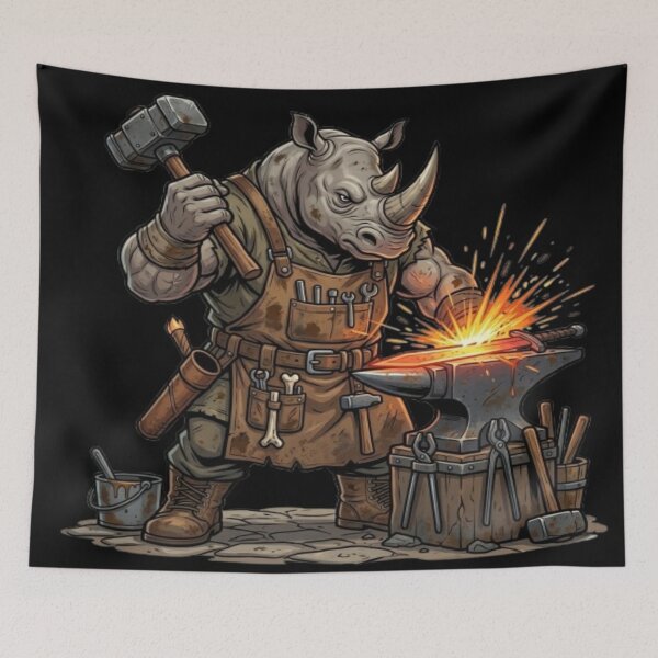 Item preview, Blacksmith Rhino Forging Metal Illustration designed and sold by DailySparks.