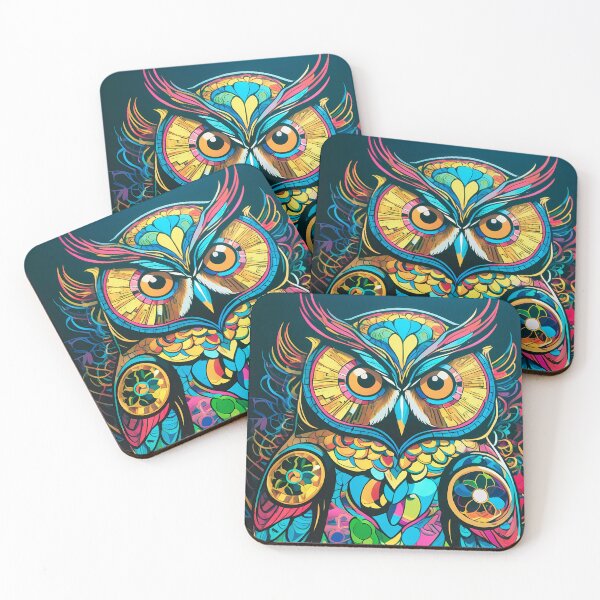 Item preview, Colorful Owl Portrait – Psychedelic Neon Art on Black Canvas designed and sold by black-canvas26.