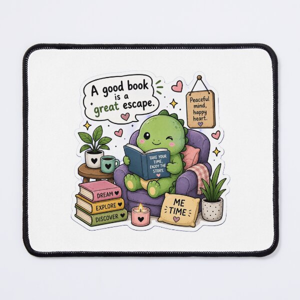 Item preview, A Good Book Is A Great Escape Sticker | Cute Reading Dino designed and sold by Ricomin.