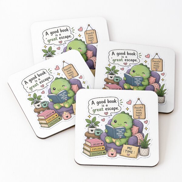 Item preview, A Good Book Is A Great Escape Sticker | Cute Reading Dino designed and sold by Ricomin.