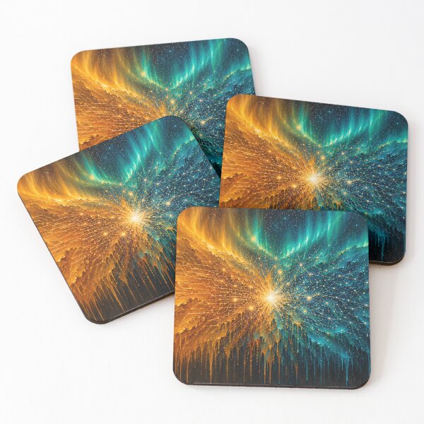Item preview, Amber Teal Abstract Fusion Wall Art Circuit Constellation Premium Office Decor designed and sold by NeoTigLuna.