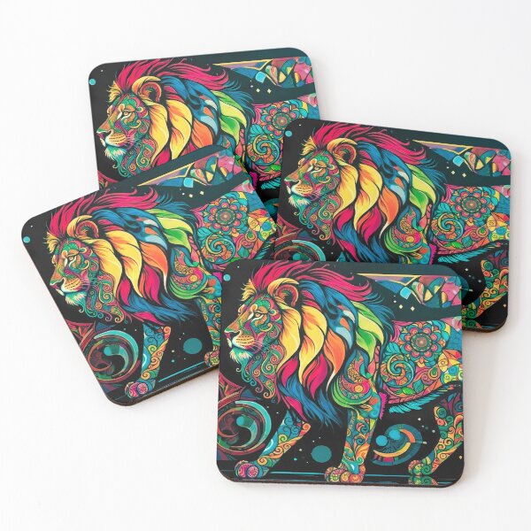 Item preview, Colorful Lion - Mandala Neon Art on Black Canvas designed and sold by black-canvas26.