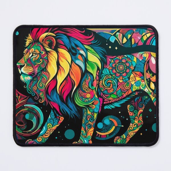 Item preview, Colorful Lion - Mandala Neon Art on Black Canvas designed and sold by black-canvas26.