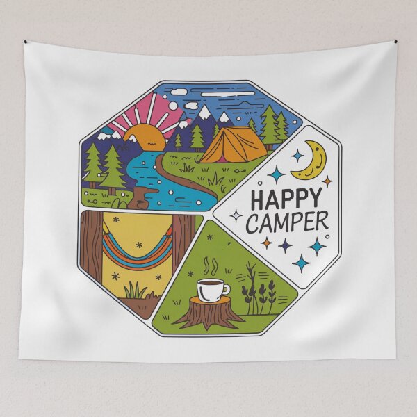 Item preview, Happy Camper Vintage Octagonal Multi-Panel Camping Illustration designed and sold by Gabe1983.