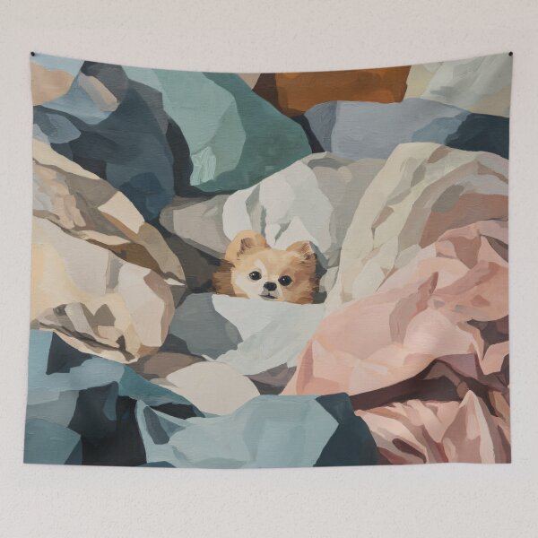 Item preview, cute dog in blankets designed and sold by ThingsCatsDo.