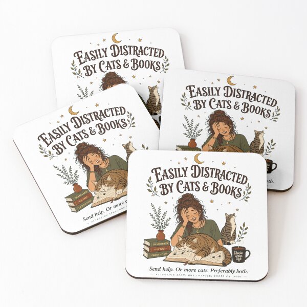 Item preview, Easily Distracted by Cats and Books Funny Reader Design designed and sold by Passionread.