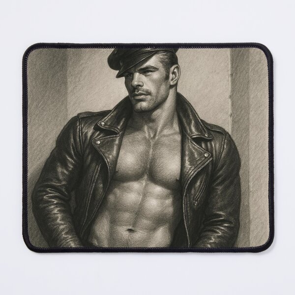 Item preview, Leather Daddy Berlin Biker Cool Tom Of Finland Tribute Charcoal Sketch Gay Pride Art Design designed and sold by ItsAKinkThing.