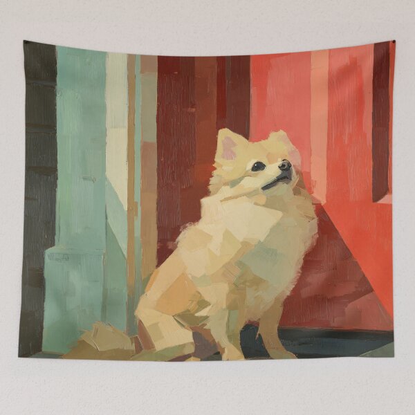 Item preview, Pomeranian at the Red Door designed and sold by ThingsCatsDo.