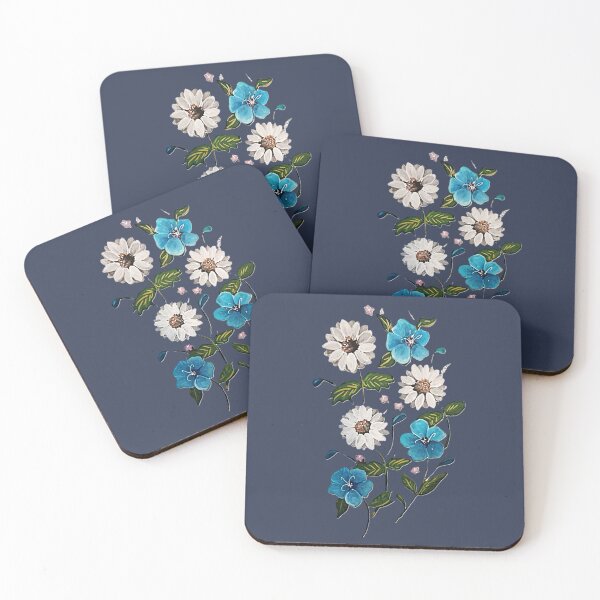 Item preview, Charming White Daisies and Vibrant Blue Flowers Painting designed and sold by ArtistsAtticWI.