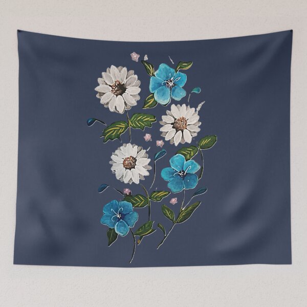 Item preview, Charming White Daisies and Vibrant Blue Flowers Painting designed and sold by ArtistsAtticWI.