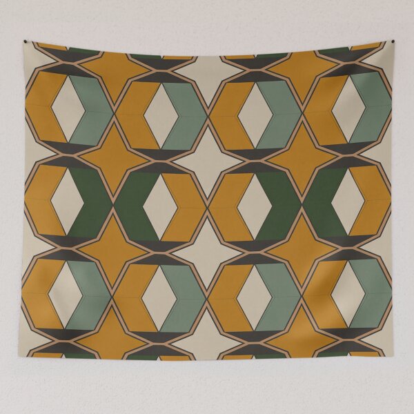 Item preview, Seamless Geometric Moroccan Tile Pattern in Mustard Green and Beige designed and sold by Midnight Veil Designs.