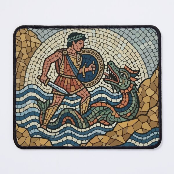 Item preview, Ancient Roman Mosaic Warrior Fighting Sea Dragon designed and sold by Catzura.