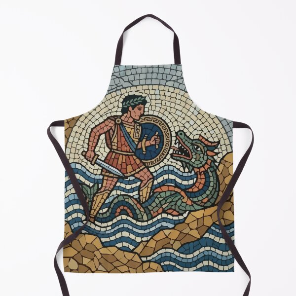 Item preview, Ancient Roman Mosaic Warrior Fighting Sea Dragon designed and sold by Catzura.