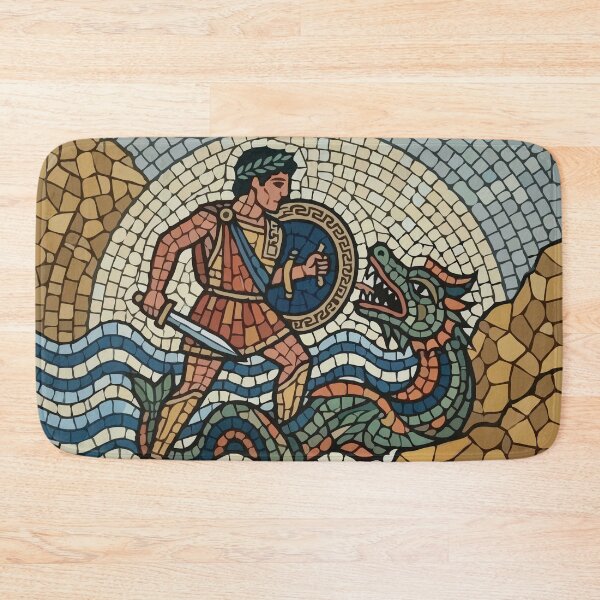 Item preview, Ancient Roman Mosaic Warrior Fighting Sea Dragon  designed and sold by Catzura.