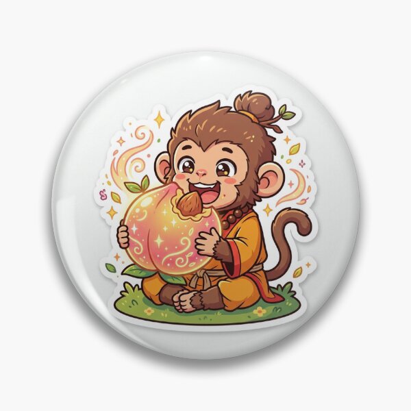 Item preview, Cute Chibi Monkey Monk Eating Magical Peach Kawaii Sticker Illustration designed and sold by uegi.