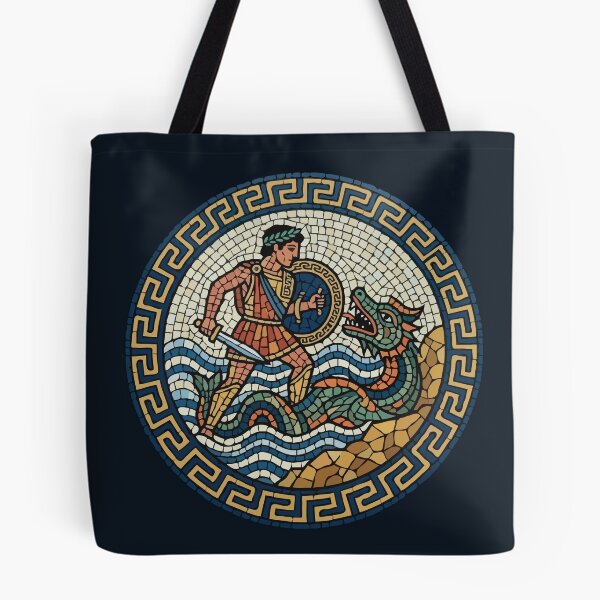Item preview, Ancient Roman Mosaic Warrior Fighting Sea Dragon  designed and sold by Catzura.