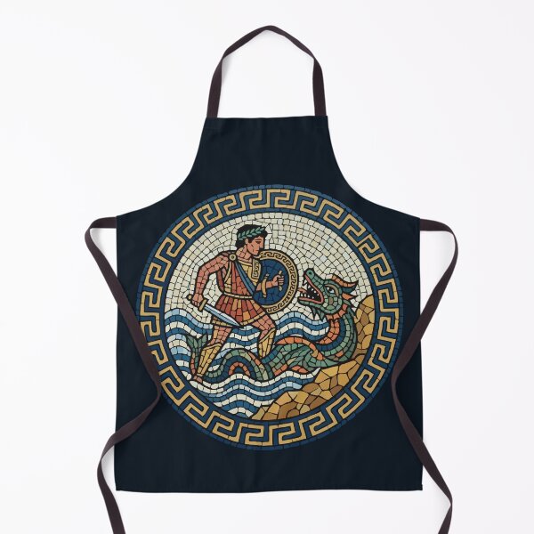 Item preview, Ancient Roman Mosaic Warrior Fighting Sea Dragon designed and sold by Catzura.