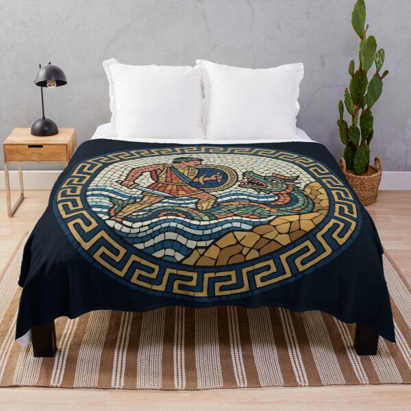 Item preview, Ancient Roman Mosaic Warrior Fighting Sea Dragon designed and sold by Catzura.