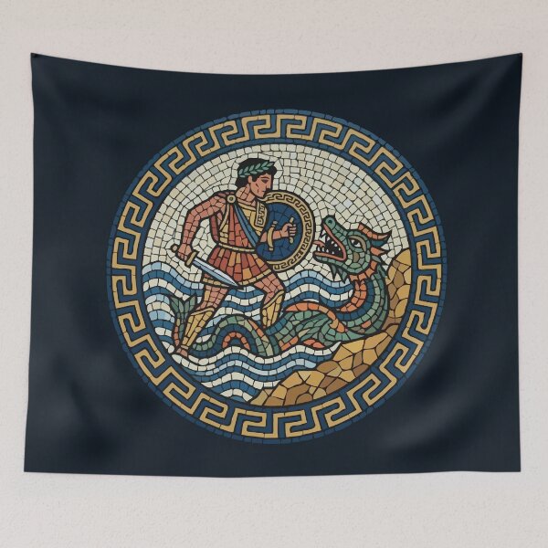 Item preview, Ancient Roman Mosaic Warrior Fighting Sea Dragon  designed and sold by Catzura.