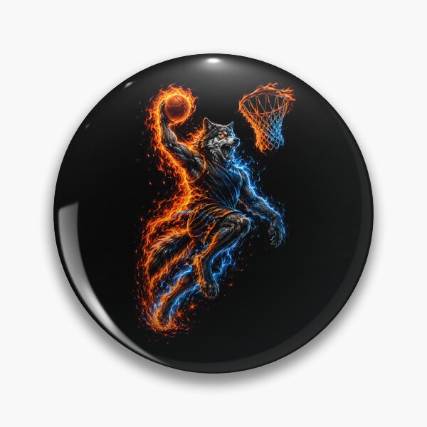 Item preview, Fire and Ice Wolf Slam Dunk — Mythical Basketball Wolf Art Print designed and sold by AbderraimArt.