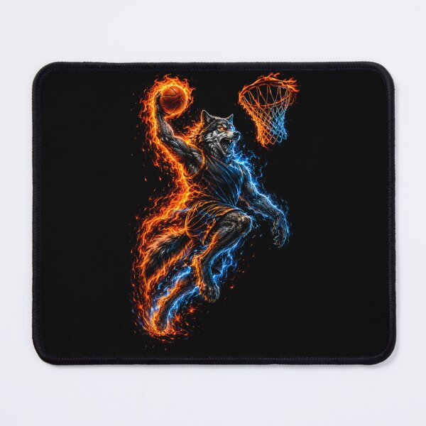 Item preview, Fire and Ice Wolf Slam Dunk — Mythical Basketball Wolf Art Print designed and sold by AbderraimArt.