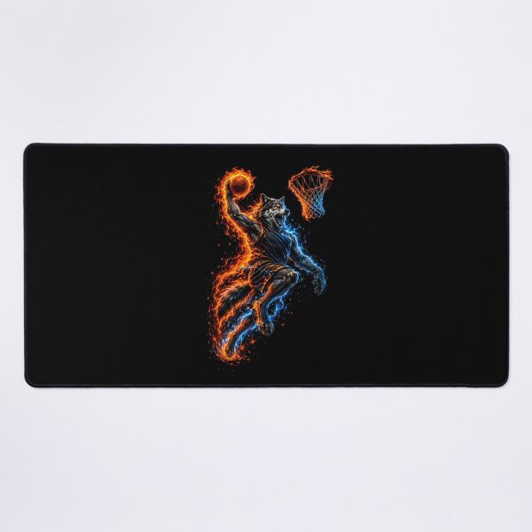 Item preview, Fire and Ice Wolf Slam Dunk — Mythical Basketball Wolf Art Print designed and sold by AbderraimArt.