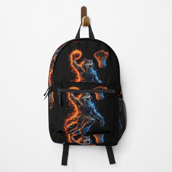 Item preview, Fire and Ice Wolf Slam Dunk — Mythical Basketball Wolf Art Print designed and sold by AbderraimArt.