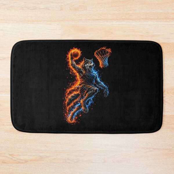Item preview, Fire and Ice Wolf Slam Dunk — Mythical Basketball Wolf Art Print designed and sold by AbderraimArt.