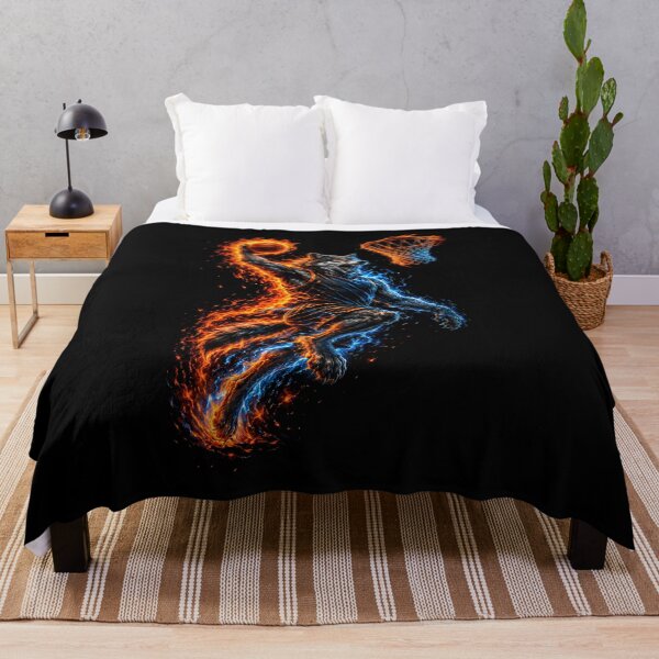 Item preview, Fire and Ice Wolf Slam Dunk — Mythical Basketball Wolf Art Print designed and sold by AbderraimArt.