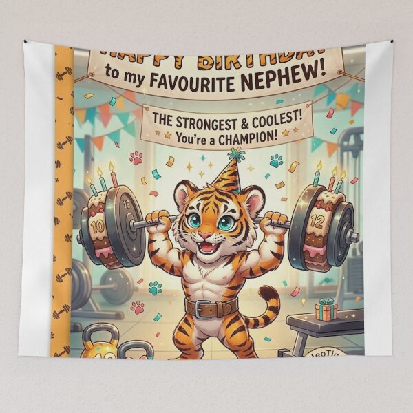Item preview, Tiger Gym Birthday Card Nephew Kawaii Tiger Weightlifting Funny Birthday Gift designed and sold by NeoTigLuna.