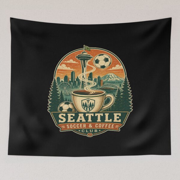Item preview, Seattle Soccer & Coffee Club Retro Travel Shirt | Space Needle Coffee Soccer Ball Seattle designed and sold by Globalcitytees.