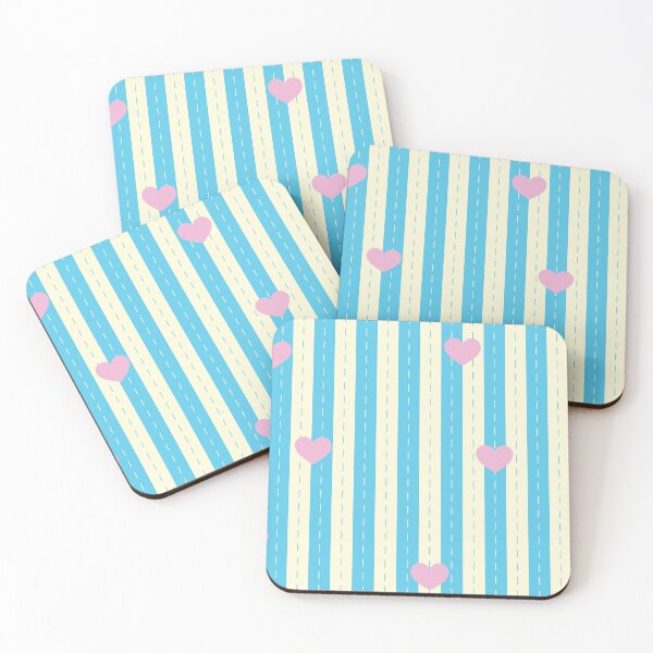 Item preview, Pastel Pink Hearts on Blue Striped Seamless Pattern designed and sold by foudart.