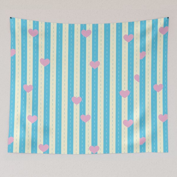 Item preview, Pastel Pink Hearts on Blue Striped Seamless Pattern designed and sold by foudart.