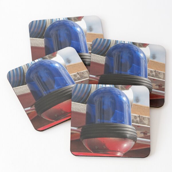 Item preview, Blue Emergency Beacon Light on Red Emergency Vehicle Close Up With Metal Hose and Reflection designed and sold by Nmallia.