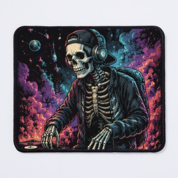 Item preview, Skeleton DJ Mixing Music Neon Nightclub Graphic designed and sold by SkeletonMood.
