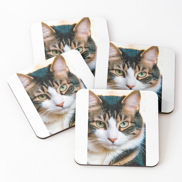 Item preview, Animals - White Tabby Cat, Feline Portrait with Luminous Yellow-Green Eyes designed and sold by DoodyPets.