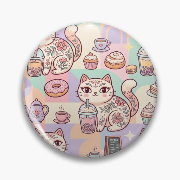 Item preview, Cute Cat Cafe Pattern | Kawaii Folk Art Cats & Sweet Treats designed and sold by Iampoji.