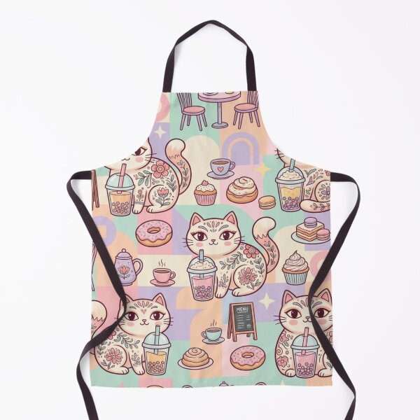 Item preview, Cute Cat Cafe Pattern | Kawaii Folk Art Cats & Sweet Treats designed and sold by Iampoji.