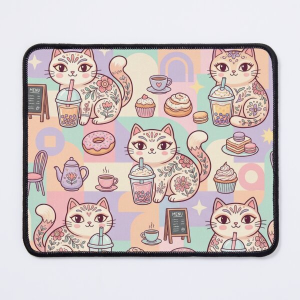 Item preview, Cute Cat Cafe Pattern | Kawaii Folk Art Cats & Sweet Treats designed and sold by Iampoji.