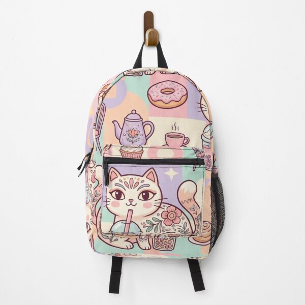 Item preview, Cute Cat Cafe Pattern | Kawaii Folk Art Cats & Sweet Treats designed and sold by Iampoji.