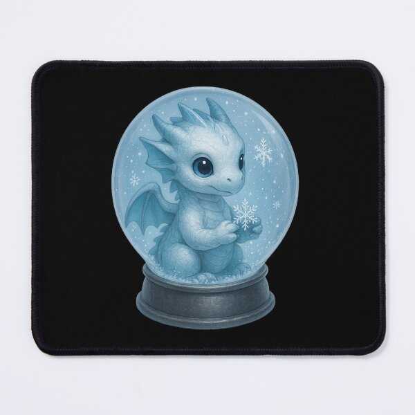 Item preview, Baby Ice Dragon in Snow Globe / Cute Winter Fantasy Illustration designed and sold by Hatchling Hollow.