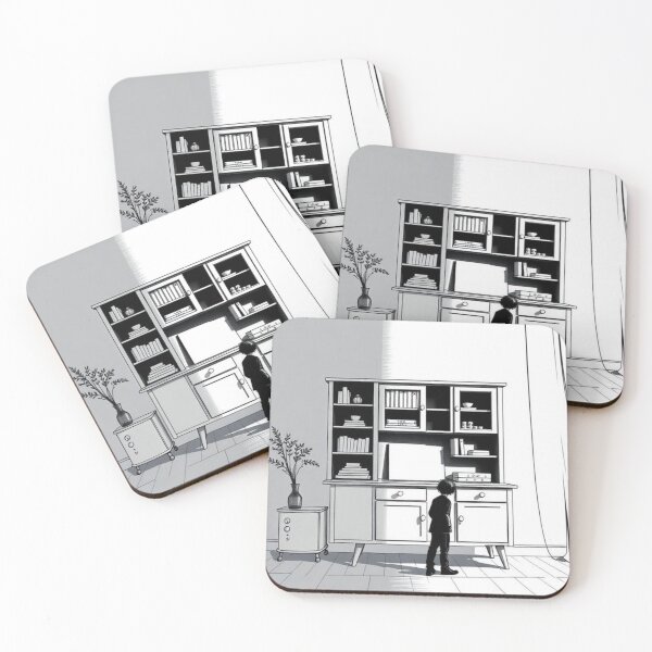 Item preview, Boy with his back to the camera in a room | Black and white illustration designed and sold by RAISC.