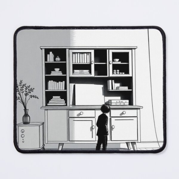Item preview, Boy with his back to the camera in a room | Black and white illustration designed and sold by RAISC.