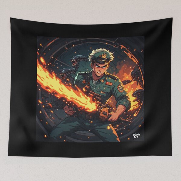 Item preview, Cyberpunk Captain Dallas - Burning Xenomorphs Art designed and sold by Mavila Forge.