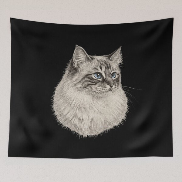 Item preview, White Chalk Birman Cat Sketch - Hand Drawn Feline Art designed and sold by Exquisite Design Studio „Paculówka”.