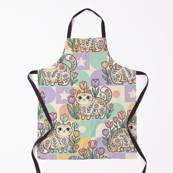 Item preview, Cute Cat Tulip Garden Pattern | Cottagecore Folk Art Cats designed and sold by Iampoji.